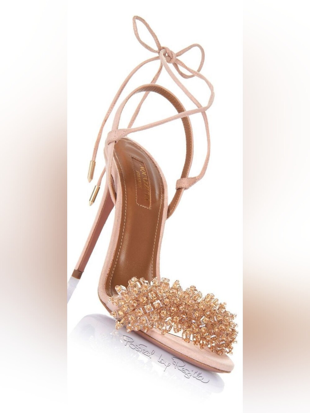 AQUAZZURA Monaco rose embellished suede sandals 38.5